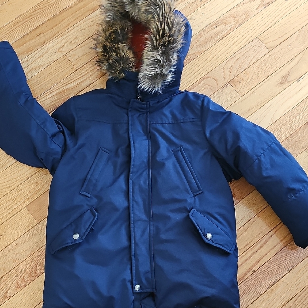 Polo by Ralph Lauren Kids Blue Puffer Jacket with Faux Fur Trim